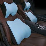 NNEDSZ Blue Memory Foam Car Seat Neck and Lumbar Support Set - Ergonomic Cushion for Office, Home, and Driving