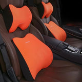 NNEDSZ Orange Memory Foam Car Seat Neck and Lumbar Support Set - Ergonomic Cushion for Office, Home, and Driving