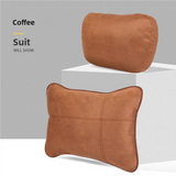 NNEDSZ Brown Luxury Eco-Friendly Suede Car Headrest and Lumbar Cushion Set – Ergonomic Support, All-Season Comfort, Adjustable Straps, and Durable Design for Cars, Office, and Home Use
