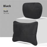 NNEDSZ Black Luxury Eco-Friendly Suede Car Headrest and Lumbar Cushion Set - Ergonomic Support, All-Season Comfort, Adjustable Straps, and Durable Design for Cars, Office, and Home Use