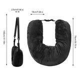 NNEDSZ Black Suede Portable Refillable Travel Neck Pillow with Storage Bag - Lightweight and Compact for Airplane, Car, and Train - Multi-Purpose Travel Organizer