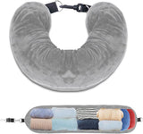 NNEDSZ Grey Suede Portable Refillable Travel Neck Pillow with Storage Bag -Lightweight and Compact for Airplane, Car, and Train - Multi-Purpose Travel Organizer