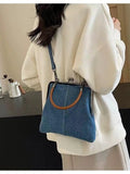 NNEDSZ Blue Handmade Denim Patchwork Small Crossbody Bag – Women’s Shoulder & Handbag with Vintage Style