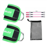 NNEDSZ Green Set (2 Ankle Straps + 3 elastic ropes + 1 mesh bag) Adjustable Ankle Straps for Leg and Glute Training – EVA Padded Gym Foot Straps