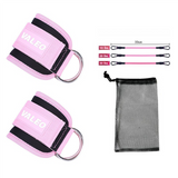 NNEDSZ Pink Set (2 Ankle Straps + 3 elastic ropes + 1 mesh bag) Adjustable Ankle Straps for Leg and Glute Training - EVA Padded Gym Foot Straps