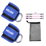 NNEDSZ Blue Set (2 Ankle Straps + 3 elastic ropes + 1 mesh bag) Adjustable Ankle Straps for Leg and Glute Training - EVA Padded Gym Foot Straps