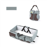 NNEDSZ Grey-Brown Patchwork Multifunctional Foldable Baby Crib Mommy Bag | Large Capacity Diaper Bag | Portable Shoulder and Handheld Baby Essentials Bag