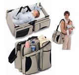NNEDSZ Grey-Brown Patchwork Multifunctional Foldable Baby Crib Mommy Bag | Large Capacity Diaper Bag | Portable Shoulder and Handheld Baby Essentials Bag