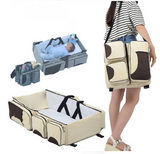 NNEDSZ Grey-Blue Patchwork Multifunctional Foldable Baby Crib Mommy Bag | Large Capacity Diaper Bag | Portable Shoulder and Handheld Baby Essentials Bag