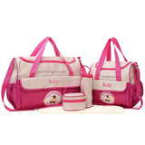 NNEDSZ Pink 5-Piece Mommy Bag Set - Large Capacity Diaper Bags for Baby Travel, Tote and Shoulder Bags with Insulated Bottle Holder and Snack Bag