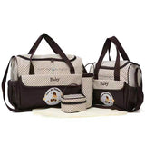 NNEDSZ Coffee 5-Piece Mommy Bag Set - Large Capacity Diaper Bags for Baby Travel, Tote and Shoulder Bags with Insulated Bottle Holder and Snack Bag