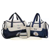 NNEDSZ Dark Blue 5-Piece Mommy Bag Set - Large Capacity Diaper Bags for Baby Travel, Tote and Shoulder Bags with Insulated Bottle Holder and Snack Bag