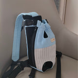 NNEDSZ Size XL Blue-Gray Patchwork Pet Backpack Dog Carrier Cat Travel Bag - Breathable, Portable & Hands-Free Four-Leg Design