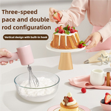 NNEDSZ Pink Portable Electric Egg Beater with 3-Speed Adjustment, Dual Whisks, and Type-C Charging