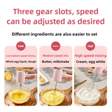 NNEDSZ Pink Portable Electric Egg Beater with 3-Speed Adjustment, Dual Whisks, and Type-C Charging