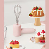 NNEDSZ Pink Portable Electric Egg Beater with 3-Speed Adjustment, Dual Whisks, and Type-C Charging