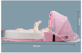 NNEDSZ Pink Portable Multi-Purpose Baby Bed and Diaper Backpack - Lightweight, Waterproof, Canvas + Polyester Material, Travel Essential for Moms(With mosquito net and small toys)