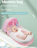 NNEDSZ Green Portable Multi-Purpose Baby Bed and Diaper Backpack - Lightweight, Waterproof, Canvas + Polyester Material, Travel Essential for Moms(With mosquito net and small toys)