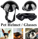 NNEDSZ Size M Black Pet Helmet & Goggles Set - Adjustable Safety Gear for Dogs, UV Protection, Durable ABS Material, Stylish Outdoor Accessory