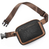 NNEDSZ Black And Brown Color Matching Adjustable Waterproof PU Leather Waist Bag - Stylish Crossbody Belt Bag for Men & Women