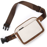 NNEDSZ White And Brown Color Matching Adjustable Waterproof PU Leather Waist Bag - Stylish Crossbody Belt Bag for Men & Women