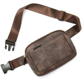 NNEDSZ Coffee Adjustable Waterproof PU Leather Waist Bag - Stylish Crossbody Belt Bag for Men & Women