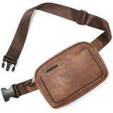 NNEDSZ Brown Adjustable Waterproof PU Leather Waist Bag - Stylish Crossbody Belt Bag for Men & Women