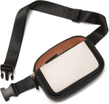NNEDSZ White And Black Color Matching Adjustable Waterproof PU Leather Waist Bag - Stylish Crossbody Belt Bag for Men & Women