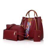 NNEDSZ Red Elegant 4-Piece Women's Handbag Set - Stylish PU Leather Tote, Shoulder Bag, Clutch, and Wallet for Every Occasion