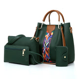 NNEDSZ Dark Green Elegant 4-Piece Women's Handbag Set - Stylish PU Leather Tote, Shoulder Bag, Clutch, and Wallet for Every Occasion