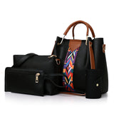 NNEDSZ Black Elegant 4-Piece Women's Handbag Set - Stylish PU Leather Tote, Shoulder Bag, Clutch, and Wallet for Every Occasion