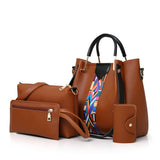 NNEDSZ Brown Elegant 4-Piece Women's Handbag Set - Stylish PU Leather Tote, Shoulder Bag, Clutch, and Wallet for Every Occasion
