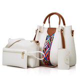 NNEDSZ Off-White Elegant 4-Piece Women's Handbag Set - Stylish PU Leather Tote, Shoulder Bag, Clutch, and Wallet for Every Occasion