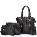 NNEDSZ Black 4-Piece Women’s PU Leather Tote Bag Set - Vintage Handbag, Shoulder Bag, Clutch, and Card Holder - Lightweight Design