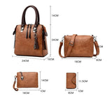 NNEDSZ Red 4-Piece Women's PU Leather Tote Bag Set - Vintage Handbag, Shoulder Bag, Clutch, and Card Holder - Lightweight Design