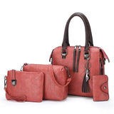 NNEDSZ Pink 4-Piece Women's PU Leather Tote Bag Set - Vintage Handbag, Shoulder Bag, Clutch, and Card Holder - Lightweight Design