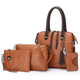 NNEDSZ Brown 4-Piece Women's PU Leather Tote Bag Set - Vintage Handbag, Shoulder Bag, Clutch, and Card Holder - Lightweight Design