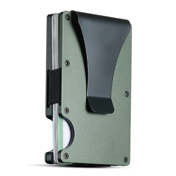 NNEDSZ 2 Pcs Dark Green Aluminum Alloy RFID Blocking Wallet - Compact, Lightweight Credit Card Holder and Money Clip