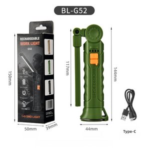 NNEDSZ 2 Pcs Green 360° Rotating COB LED Magnetic Work Light - Multi-Mode Rechargeable Flashlight for Automotive Repair & Emergency Lighting