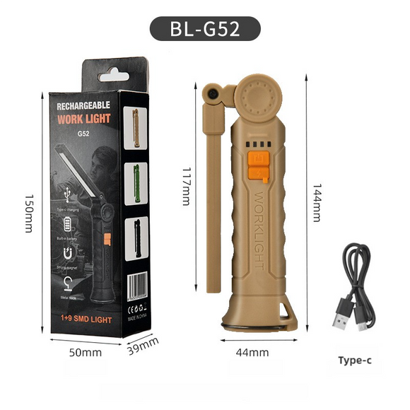NNEDSZ 2 Pcs Brown 360° Rotating COB LED Magnetic Work Light - Multi-Mode Rechargeable Flashlight for Automotive Repair & Emergency Lighting