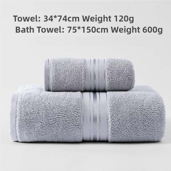 NNEDSZ Grey Luxury Cotton Towel Set(Towel + Bath Towel) - Quick Dry, Extra Thick & Absorbent, Perfect for Bath & Beach