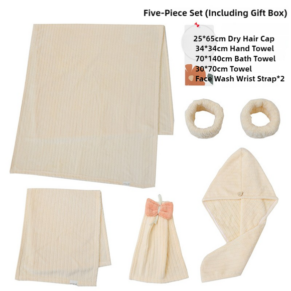 NNEDSZ Off White Soft Coral Fleece Towel and Bath Towel Gift Set - 5-Piece Luxurious Absorbent Set