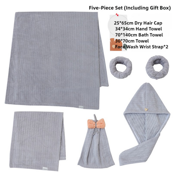 NNEDSZ Blue Soft Coral Fleece Towel and Bath Towel Gift Set - 5-Piece Luxurious Absorbent Set