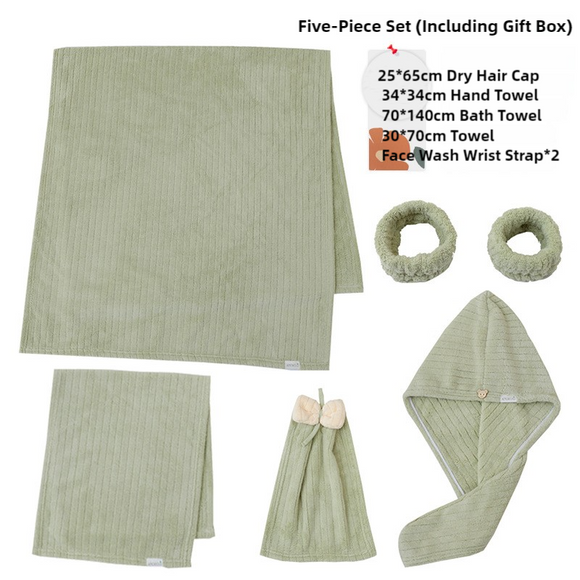 NNEDSZ Green Soft Coral Fleece Towel and Bath Towel Gift Set - 5-Piece Luxurious Absorbent Set