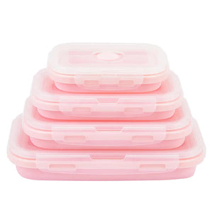 NNEDSZ Pink Collapsible Silicone Bento Box Set – 4-Piece Food-Grade Microwave & Freezer Safe Lunch Box Set