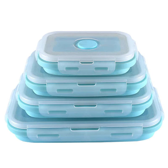 NNEDSZ Blue Collapsible Silicone Bento Box Set - 4-Piece Food-Grade Microwave & Freezer Safe Lunch Box Set