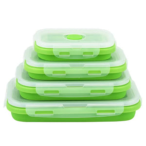 NNEDSZ Green Collapsible Silicone Bento Box Set - 4-Piece Food-Grade Microwave & Freezer Safe Lunch Box Set