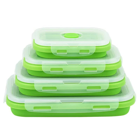 NNEDSZ Green Collapsible Silicone Bento Box Set - 4-Piece Food-Grade Microwave & Freezer Safe Lunch Box Set