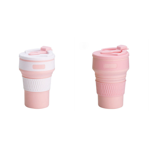 NNEDSZ 2 Pcs Pink Collapsible Silicone Coffee Cup – Portable, Food-Grade, Microwave & Freezer Safe Travel Mug(Combination pack of the same color)