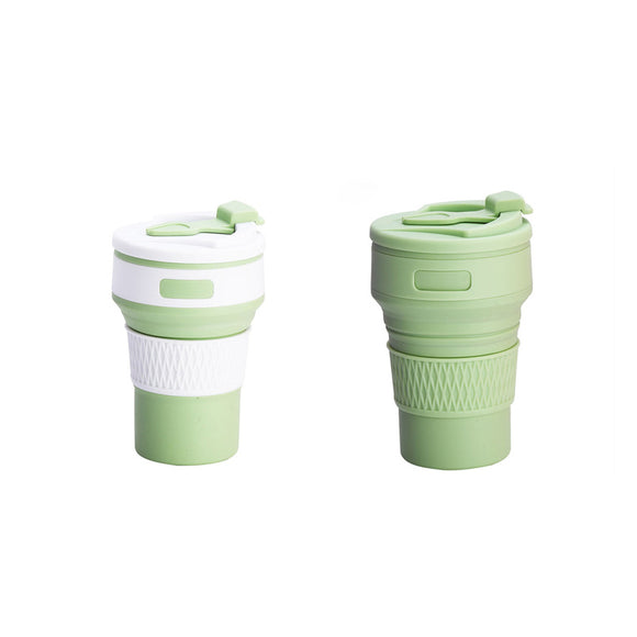NNEDSZ 2 Pcs Green Collapsible Silicone Coffee Cup - Portable, Food-Grade, Microwave & Freezer Safe Travel Mug(Combination pack of the same color)